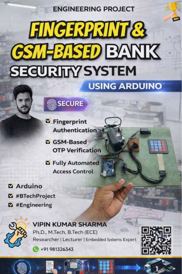Arduino based bank security system with fingerprint authentication and GSM OTP verification setup