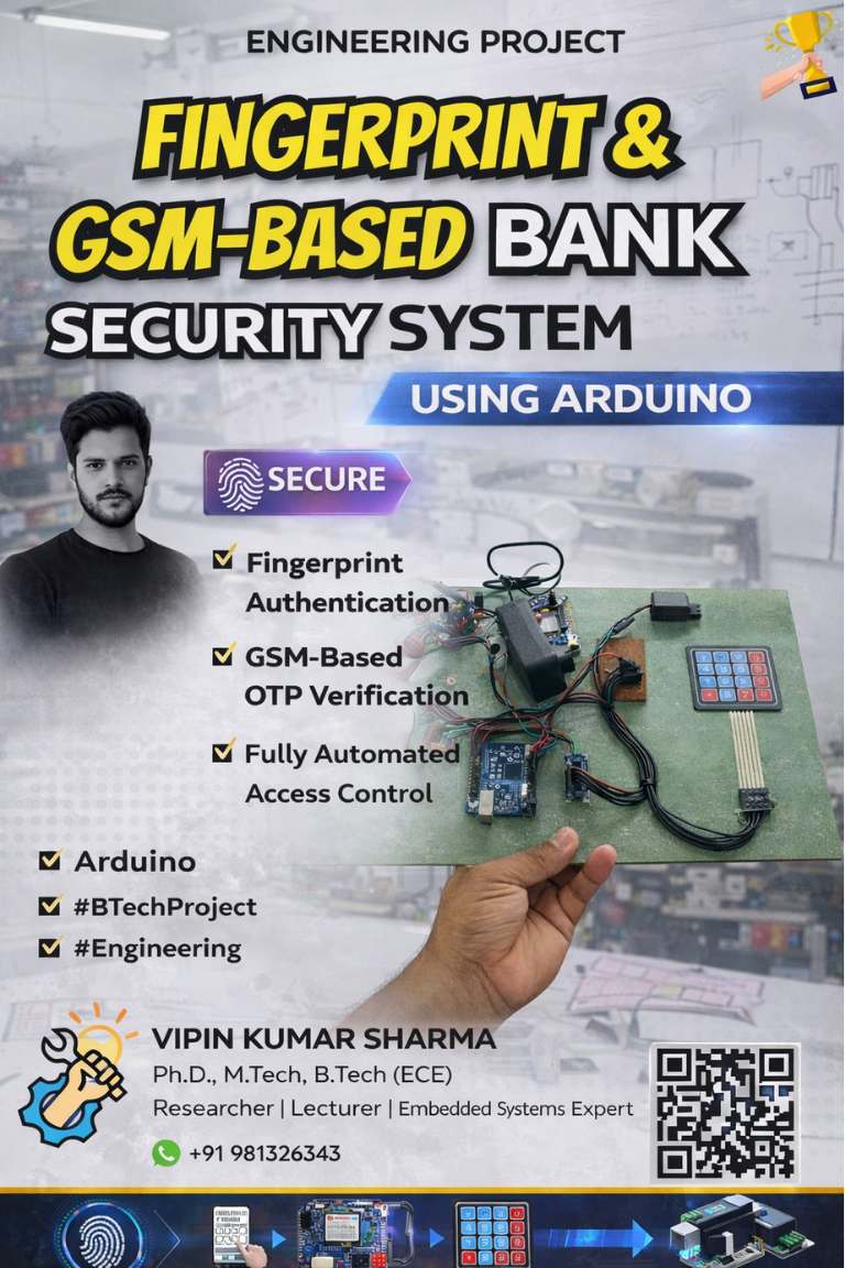 Arduino based bank security system with fingerprint authentication and GSM OTP verification setup
