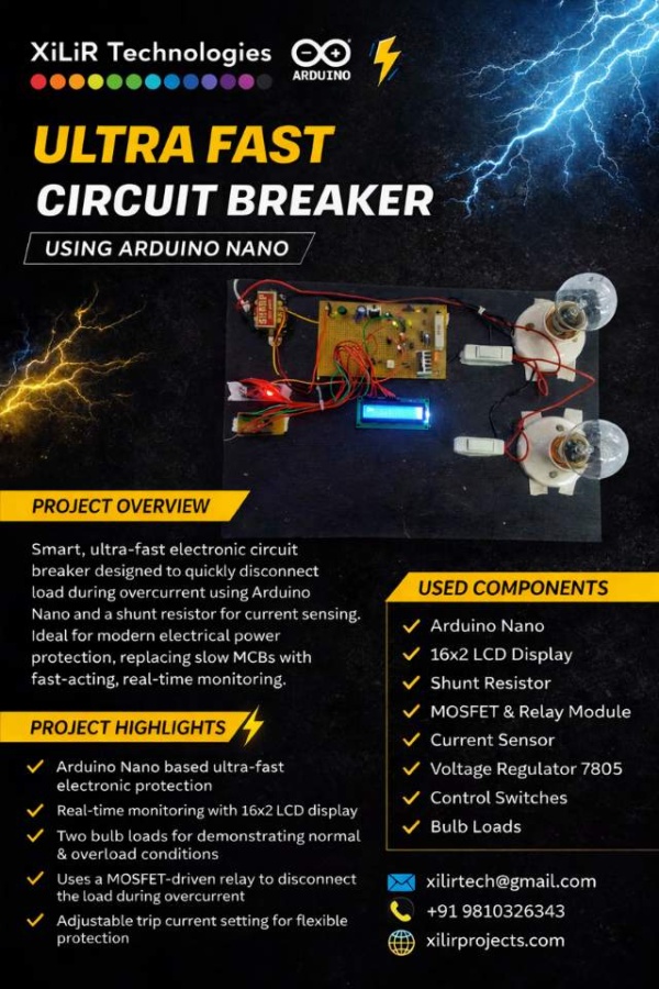 Ultra-Fast Electronic Circuit Breaker (ECB) using an Arduino Nano (ATmega328P) microcontroller.