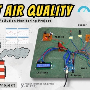 IoT air quality monitoring system using Arduino with MQ5, MQ135, DHT11 and PM2.5 dust sensor block diagram showing WiFi, LCD and buzzer integration