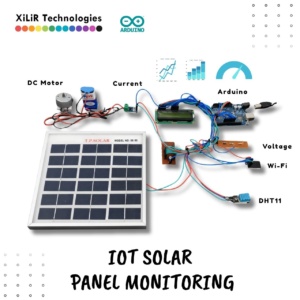 Arduino-based IoT solar panel monitoring system displaying real-time voltage, current, temperature, and humidity data on ThingSpeak cloud dashboard.