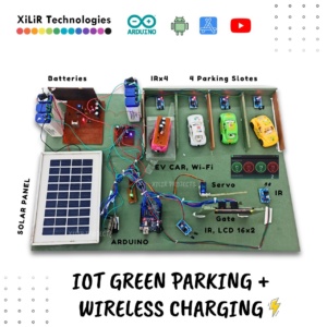 IoT smart green parking system, solar powered EV charging project, wireless charging parking system, Arduino smart parking project, IR sensor based parking detection, IoT parking monitoring system, EV wireless power transfer project