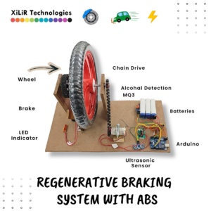 Regenerative braking with ABS project using Arduino, ultrasonic sensor, battery pack and DC motor with chain drive mechanism