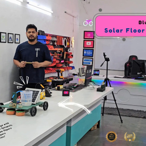 Smart floor cleaning robot with dual mopping arms and DC fan, controlled using Arduino and Bluetooth module.