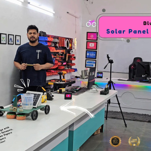 The system is powered by an Arduino UNO, which interfaces with two L293D motor driver modules to control the motion of the robot and the mopping mechanisms. The cleaning arms consist of rotating or sliding mop heads driven by DC motors, providing gentle yet effective cleaning action. After mopping, a DC fan mounted on the robot blows air across the panel to dry any remaining moisture or dust particles.