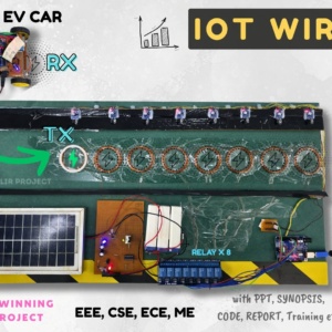 IoT solar wireless power transfer prototype for EV charging using Arduino, solar panel, transmitter coils, IR sensors, and EV car receiver model