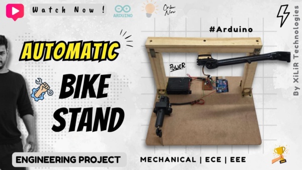 automatic bike stand project, smart motorcycle side stand, auto side stand using arduino, servo side stand mechanism, linear actuator bike stand, hall sensor speed detection, mpu6050 tilt detection bike, mechanical engineering arduino project, mechatronics final year project,