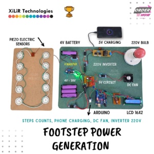 Foot Step Power Generation using Arduino for phone charging, DC fan operation, and inverter output