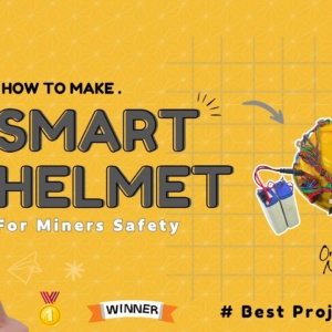 IoT smart miner helmet outfitted with gas, temperature, humidity sensors, LCD, and Wi-Fi module for real-time hazard alerts.