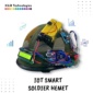 Arduino IoT Smart Helmet project for soldiers featuring hazardous gas detection using MQ7, MQ135 sensors, LCD display, buzzer alert, and ThingSpeak cloud monitoring.
