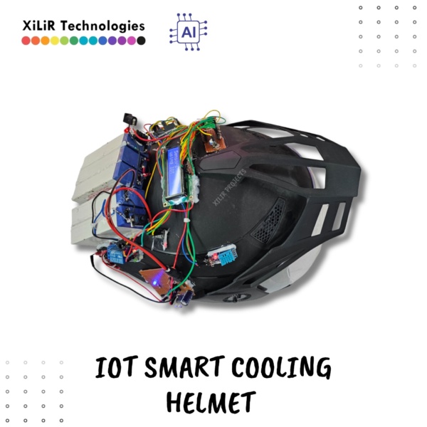 Smart Cooling Helmet project with Arduino, Peltier module, temperature sensors, and fans for rider comfort and energy-efficient cooling