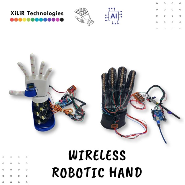 D-printed robotic hand controlled directly using flex sensors mounted on a wearable glove.