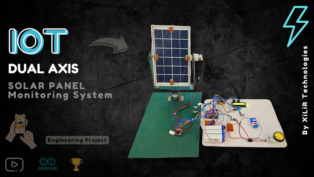 oT-based dual axis solar panel tracking system using Arduino UNO, L293D motor driver, and ESP8266 for cloud monitoring.