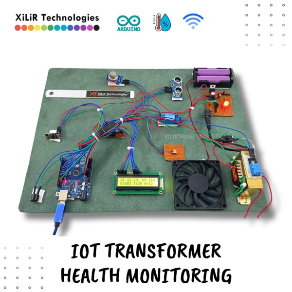 IOT Transformer Health Monitoring System IoT Transformer Health Monitoring system using Arduino, ultrasonic oil level sensor, MQ135 gas sensor, DHT11, voltage sensor, Wi-Fi module and LCD display.