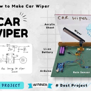 Automatic rain sensing car wiper prototype using Arduino Uno, rain sensor and servo motor with real-time detection. Ideal engineering project.