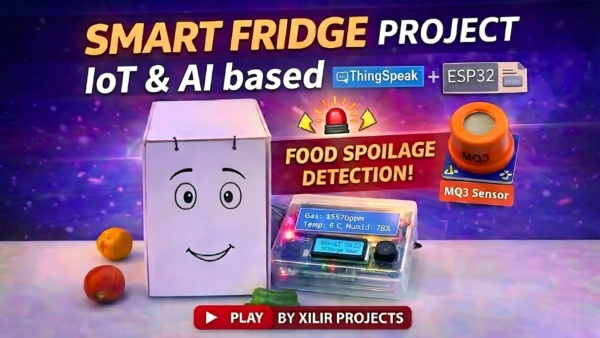 IoT smart refrigerator, food spoilage detection, smart fridge project, ESP32 IoT project, MQ3 gas sensor project, DHT11 temperature humidity project, IoT food monitoring system, ThingSpeak IoT project, AI smart fridge system, food freshness monitoring, gas sensor food detection, smart kitchen IoT project, final year engineering project, capstone project idea, real time food monitoring system