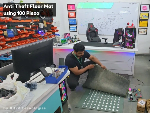 Piezoelectric sensor based smart floor mat that generates electricity from footsteps and detects intrusion using Arduino IoT system.