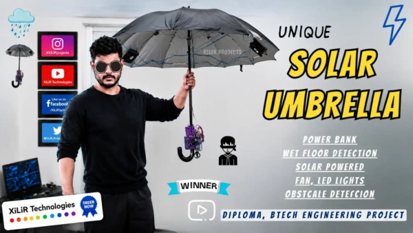 Smart Hybrid Umbrella with Blind Stick | Solar Powered Safety Umbrella