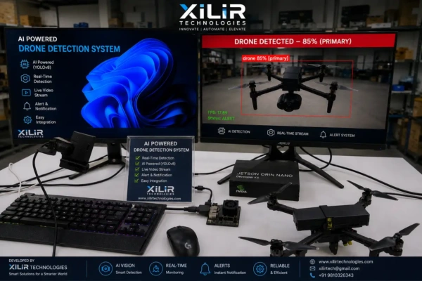 AI Powered Drone Detection System using NVIDIA Jetson Orin Nano with RF detection, real-time drone tracking, AI computer vision, and live monitoring dashboard by XiLiR Technologies.